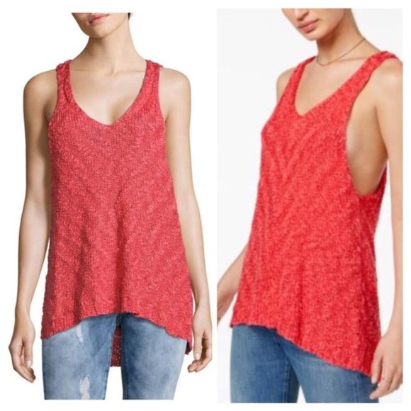 NWT Free People Chevron Sweater Tank Top Red XS - Picture 10 of 11